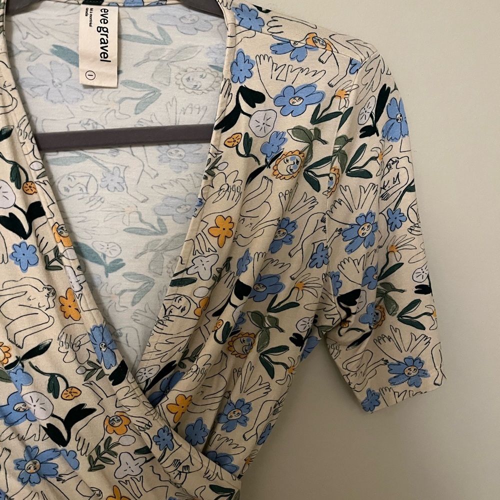 Eve Gravel Floral Wrap Top - Cream, Blue, Green